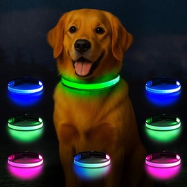 Light Up Dog Collar USB-C Rechargeable, Reflective Glow in The Dark Dog Collar with 7 Lighting Modes, Adjustable LED Pet Collar for Night Safety with Battery Indicator (Large)