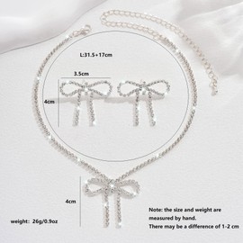 Bow Necklace - Diamond Bow Necklace with Earrings, Tennis Necklace, Diamond Necklace for Women, Rhinestone Necklace, Bow Jewelry, Bow Necklace Silver, Fashion Bow Jewellery Necklace for Women Bride