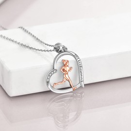 YFN Runner Gifts for Women Sterling Silver Heart Runner Running Pendant Necklace Cross Country Marathon Jewelry Outdoor Sport Gift