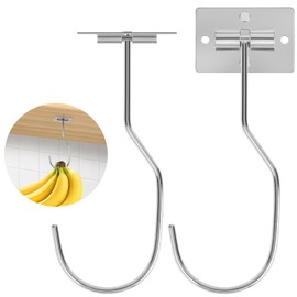 Ninsula 2P Banana Hook, Magnetic Foldable Banana Hanger, Self Adhesive Banana Hook Under Cabinet for Keeps Fruits Fresh and Hanging Kitchen Implements (Silver)