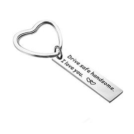 Meiligo Stainless Steel Valentines Day Gift Drive Safe Handsome I Love You Keychain for Boyfriend Husband Dad Stocking Stuffer (Love Heart Keychain)