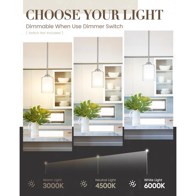 TENGXIN Modern Pendant Light,Brushed Nickel Modern Pendant Light for Kitchen