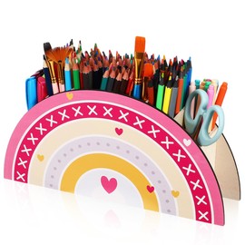 VILLCASE Children's Wooden Pencil Holder, Rainbow Pen Holder, Pencil Holder for Desk, Office Organiser for Children, Office Supplies, Classroom Organisation