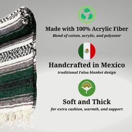 Leos Imports Handmade Classic Mexican Throw Blanket for Camping, Beach, Picnic & Yoga | Serape Blankets for Travel and Outdoor 72 x 49 Inches (Green)