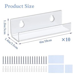 LYSAIMG 10pcs Floating Shelves - 4Inch Clear Vinyl Record Shelf Wall Mount for Magazine, Book, Photo, Picture - Vinyl Record Wall Display for Bedroom, Living Room, Office