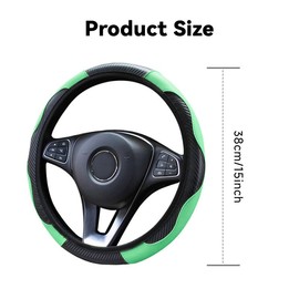 Car Steering Wheel Cover, Universal Size Steering Wheel Cover Fit 37-38cm/14.5-15inch, Anti-slip Carbon Microfiber Steering Wheel Cover, Breathable Car Accessory Steering Wheel Protector Cover, Green