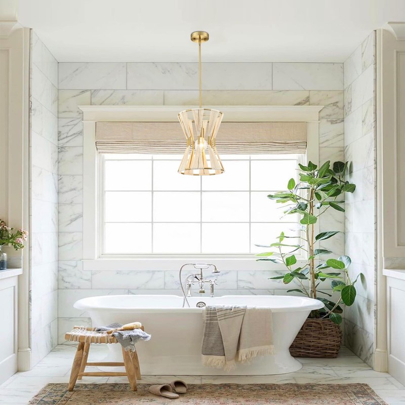 Untrammelife Modern Drum Pendant Light,Luxe Hand-Wrapped Bleached Natural Rope Hanging