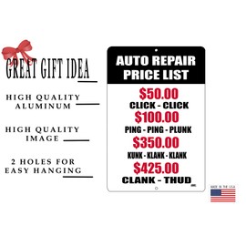 Rogue River Tactical Funny Mechanic Metal Tin Sign Wall Decor Man Cave Bar Auto Repair Shop Price List