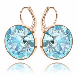 missaqua Solitaire Gorgeous Aquamarine 14K Gold Plating Large Earrings Embellished with Austrian Crystals Round Leverback Drop Pierced Jewelry Gifts for Women