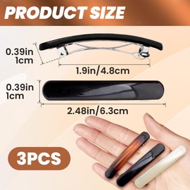 VARMDUKKE 3 PCS Small French Hair Barrettes, 2.48 Inch Oval Curved Tortoise Shell Hair Clip for Women, 3 Colors Glossy Flat Rectangle Hair Accessories for Thin, Thick, Long Hair