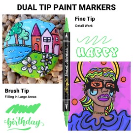 50 Colors Dual Tip Acrylic Paint Pens Paint Markers with Carrying Case, Acrylic Markers for Rock Painting, Wood Paint, Glass, Plastic, Fabric, Ceramic, Painting Kit for Adults and Kids Crafts Supplies