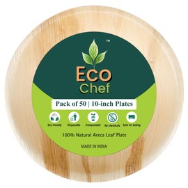 Eco Chef Disposable Palm Leaf 10" Round Plates (50 pieces) Bamboo plates alike Serving Platters, Disposable Boards, Eco-Friendly Dinnerware For Weddings, Catering, Events