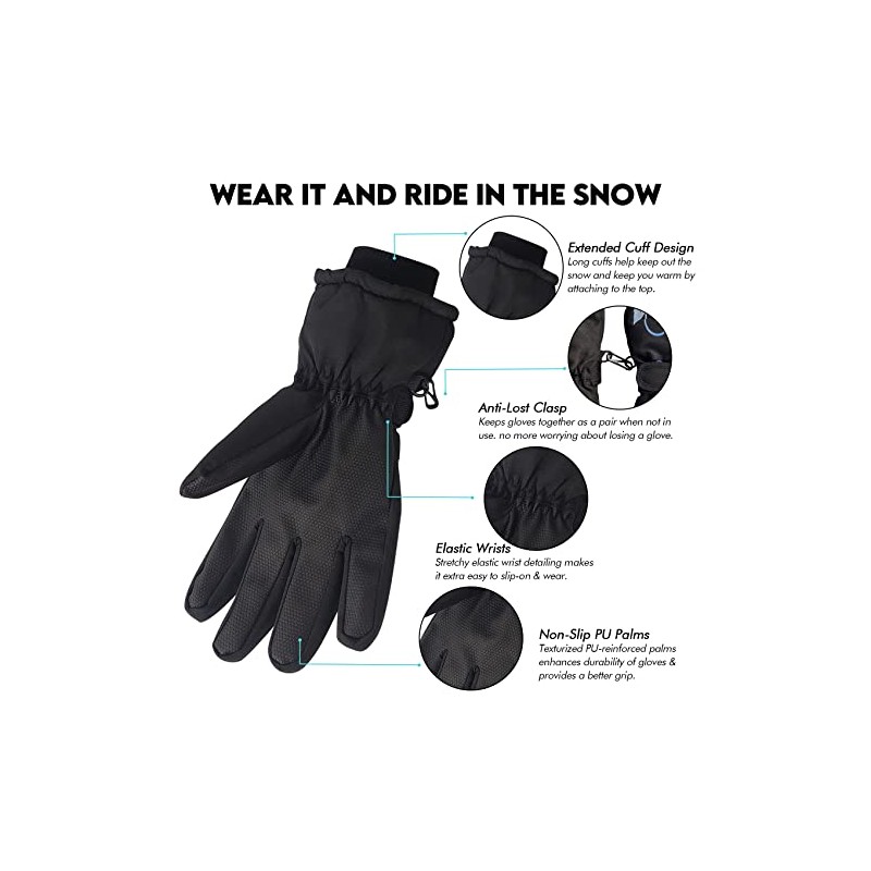 Guantes de esquí impermeables para niños, guantes de snowboard con