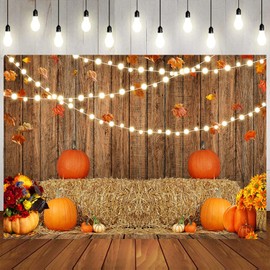 Caheansi 7x5 ft Fall Backdrop Autumn Thanksgiving Harvest Pumpkins Sunflower Hay Maple Leaves Wooden Photography Background Farm Baby Shower Party Banner Decorations Portrait Photo Booth Props