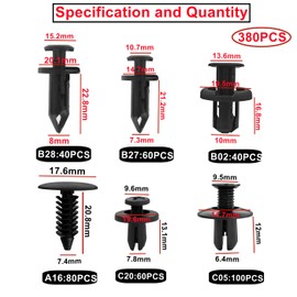 HUAZIZ 380 Pcs Car Mounting Clips, Plastic Expansion Rivets, Body Clips, Bumper Reinforcement Clips, Universal Plastic Clip Set for Automobile with Disassembly Tools