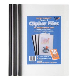 Tiger A4 Clip Bar File Xtra (50 Sheet Capacity) Document Presentation Folder in Black Pack of 3