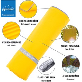 gipfelsport Microfibre Towel, Microfibre Towel Set, Beach Towel, Bath Towel, Large, Quick-Drying, for Sports, Beach, Travel, Outdoors, Camping, Lightweight, Thin, Small, 80 x 40 cm, Yellow