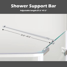 Polished Silver Stainless Steel Wall-to-Glass Bathroom Shower Support Bar Arm for 5/16" 3/8" Thick Glass Door, 47 Inch Fixed Supporting Rod for Frameless Glass Panel