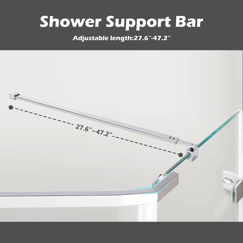 Polished Silver Stainless Steel Wall-to-Glass Bathroom Shower Support Bar Arm