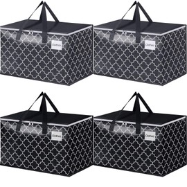 EpicTotes Extra Large Moving Bags, Heavy-Duty Storage Totes with Zipper Top and Sturdy Handles, Moving Supplies for Space Saving and Packing, Collapsible Storage Bags, Black & Gray, 125L, 4-Pack