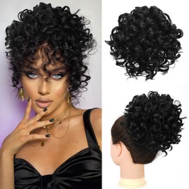 RUWISS Chignon Finto per Capelli Afro, Nero Naturale Chignon Riccio con Elastico Posticcio per Capelli Chignon per Donne, 85g