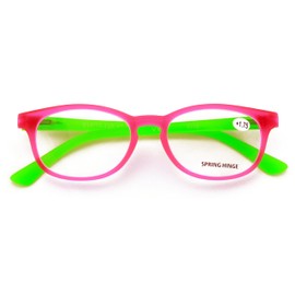 V.W.E. Fun Neon Color Spherical Frame Readers Reading Glasses - Matte Translucent Anti Blue Blocker (Pink/Green, 1.50, x)