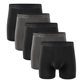 Natural Feelings Men's Underwear Viscose from Bamboo Boxer Briefs Underwear Pack for Men, Black Grey, Large