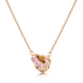 Linawe Edelstahl Kette Damen Edelstein Anhänger Halsketten für Frauen, Rosa Schmuck Rosegold Kettenanhänger Necklace, Geburtsstein Kristall Modeschmuck Kette Kupfer Damenschmuck