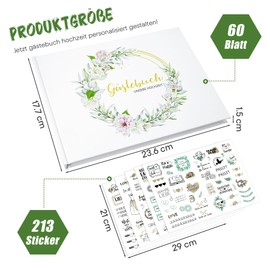 Wedding Guest Book with 213 Stickers Wedding Guest Book 120 Pages Beige Blank Wedding Guest Book & Wedding Album for Memories, 17 x 23 cm, Wedding Guest Book, German & English
