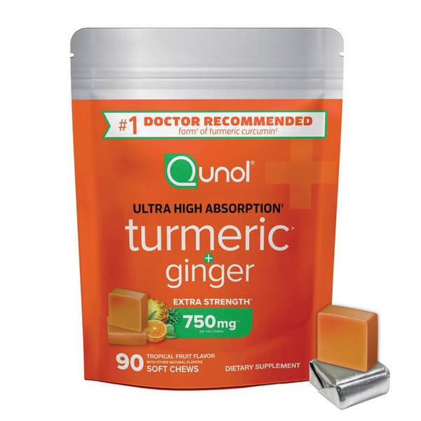 Qunol Qunol Turmeric and Ginger Soft Chews, 750mg Turmeric Supplement,