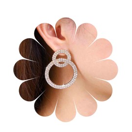 Cimenexe Bohemian Crystal Circle Dangle Earrings Gold Hollow Hoop Earrings CZ Paved Circle Earrings Rhinestone Interlocking Hoop Earrings Jewellery for Women and Girls Gifts, Zinc, No Gemstone