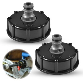 Tkxjry Pack of 2 Female Thread Adapter Lid, Adapter Cap, Tank Adapter, Coarse Thread Connection Tank Cover, Barrel Valve, for Tank Cap, Garden Tap Tank Connection, Tank Valve, Black