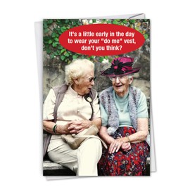 NobleWorks - 1 Funny Card for Birthdays - Elderly Humor, Bday Notecard Stationery - Do Me Vest C7193BDG