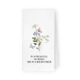 JKMBN Wildflower Kitchen Towels, in a Field Full of Roses She is a Wildflower, Motivational Quotes Hand Towels Tea Towels, Floral Dishcloth for Kitchen Bathroom 16x24 Inch