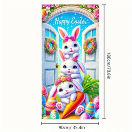 BlissYard Easter Door Cover Bunny Carrot Door Banner 71x35 Inch Polyester Door Porch Banner Sign Easter Decor Spring Door Covers Backdrop Poster Party Decoration for Front Door Indoor and Outdoor Festive Decor
