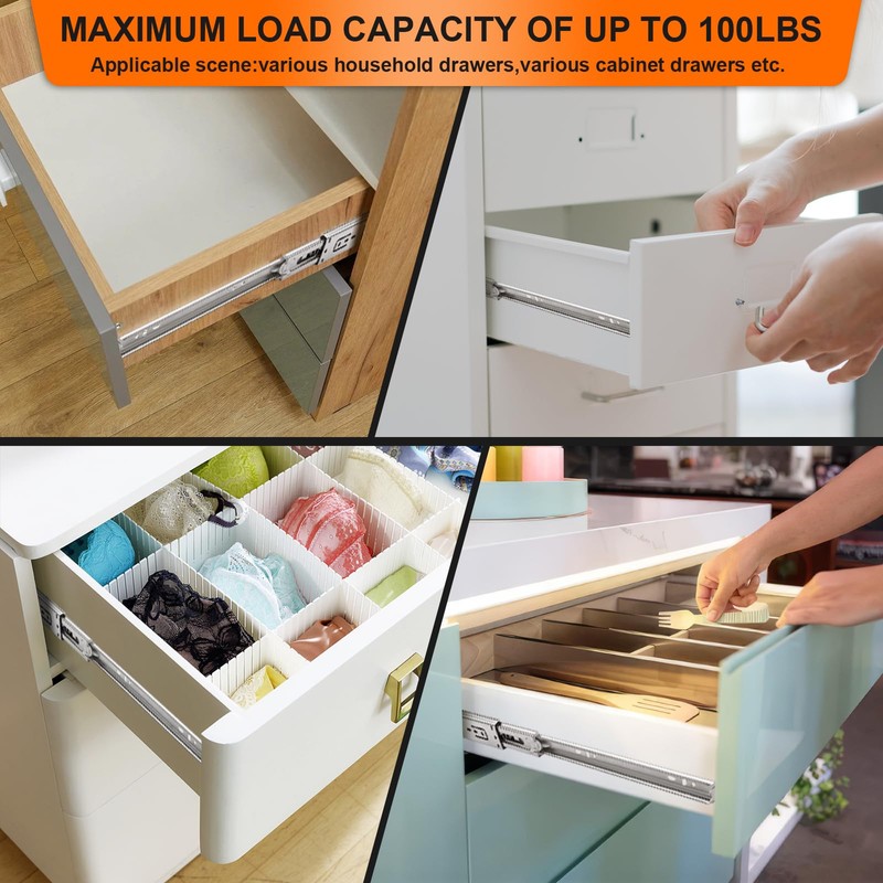 10 inch Drawer Slides 4 Pairs (8pcs) Soft Close 3