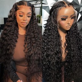 12A Water Wave HD Lace Front Wigs Human Hair 13x6 180% Density Deep Wave Curly Wet and Wavy HD Lace Front Wigs Human Hair Wigs for Women 20 Inch Pre Plucked with Baby Hair Natural Hairline