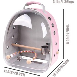 Bird Travel Backpack Carrier, Clear Bubble Window Transport Backpack for Birds, Space Capsule Astronaut Liked Vet Carry Book Bag for Parakeet Parrot (Pink, Multi Vents)