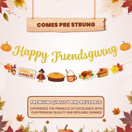 KatchOn, Gold Glitter Happy Friendsgiving Banner - 10 Feet, No DIY | Pre-Strung, Friendsgiving Decorations Banner for Friendsgiving Party Decorations | Thanksgiving Backdrop Decorations for Party