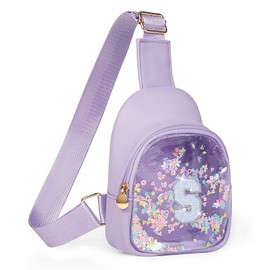 COSHAYSOO Cute Funny 2 3 4 5 6 7 Year Old Girl Birthday Christmas Gift Ideas, Little Girl Purse Toddler Kids Sling Bag Crossbody Purple Small Mini Clear Chest Pouch with Sparkly Initial Letter S