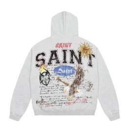 Arnodefrance Men Saint Vintage Washed Graphic Hoodies Printing Hoodie Cotton Warm Pullover