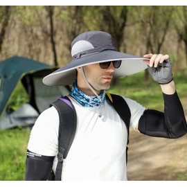 Leotruny Men Wide Brim Sun Hats UPF50+ Waterproof Breathable Bucket Hat for Fishing, Hiking, Camping (C03-dark Gray)