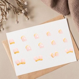 French Tip Press on Nails Short Length Yellow Lemon Fake Nails Glue on Nails Reusable Lemons Acrylic Nails Square Shape Full Cover Yellow French False Nails for Women Girls Nail Decoration 24 Pcs