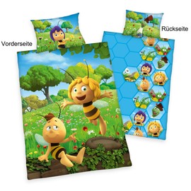 Herding MAYA THE BEE Toddler Bedding Set, Reversible Motif, Duvet Cover 100 x 135 cm, Pillow Case 40 x 60 cm, Cotton/Renforcé