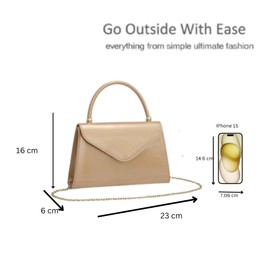 Fontanella Fashion Womens Elegant Patent Leather Lightweight Trapezium Chain Strap Handbag Shoulder Bag -BLUE