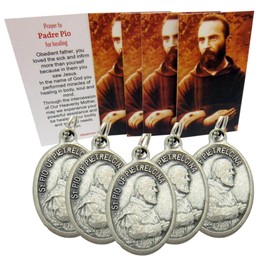 Westmon Works Padre Pio Pendants Medals and Holy Card Catholic Saint Bulk Pack Set, 5 of Each