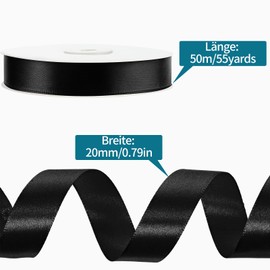 50 m Satin Ribbon Black, 20 mm Gift Ribbon Black Ribbon Decorative Ribbon Fabric Ribbon for Gift Wrapping Crafts Decoration Wedding Birthday Christening Christmas
