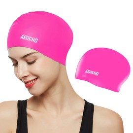 Aegend Swim Caps for Long Hair, Durable Silicone Swimming Caps for Women Men Adults Youths, Easy to Put On and Off, Waterproof Swim Hats Bathing Caps to Keep Hair Dry, 1 Pack, Rose-red