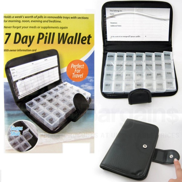 PillCase Deluxe 7Day Pill Organizer Dispenser Box in Wallet Travel