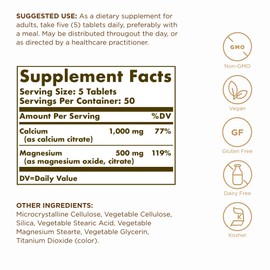 Solgar Calcium Magnesium Citrate - 250 Tablets, Pack of 3 - Non-GMO, Vegan, Gluten Free, Kosher - 150 Total Servings